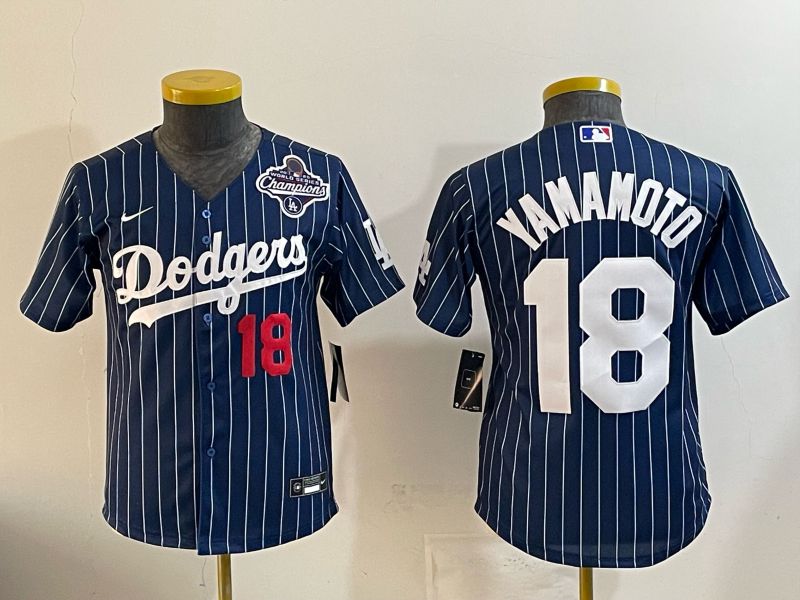 Youth Nike 2026 Los Angeles Dodgers #18 Yamamoto Blue Stripe Game MLB Jersey 121110